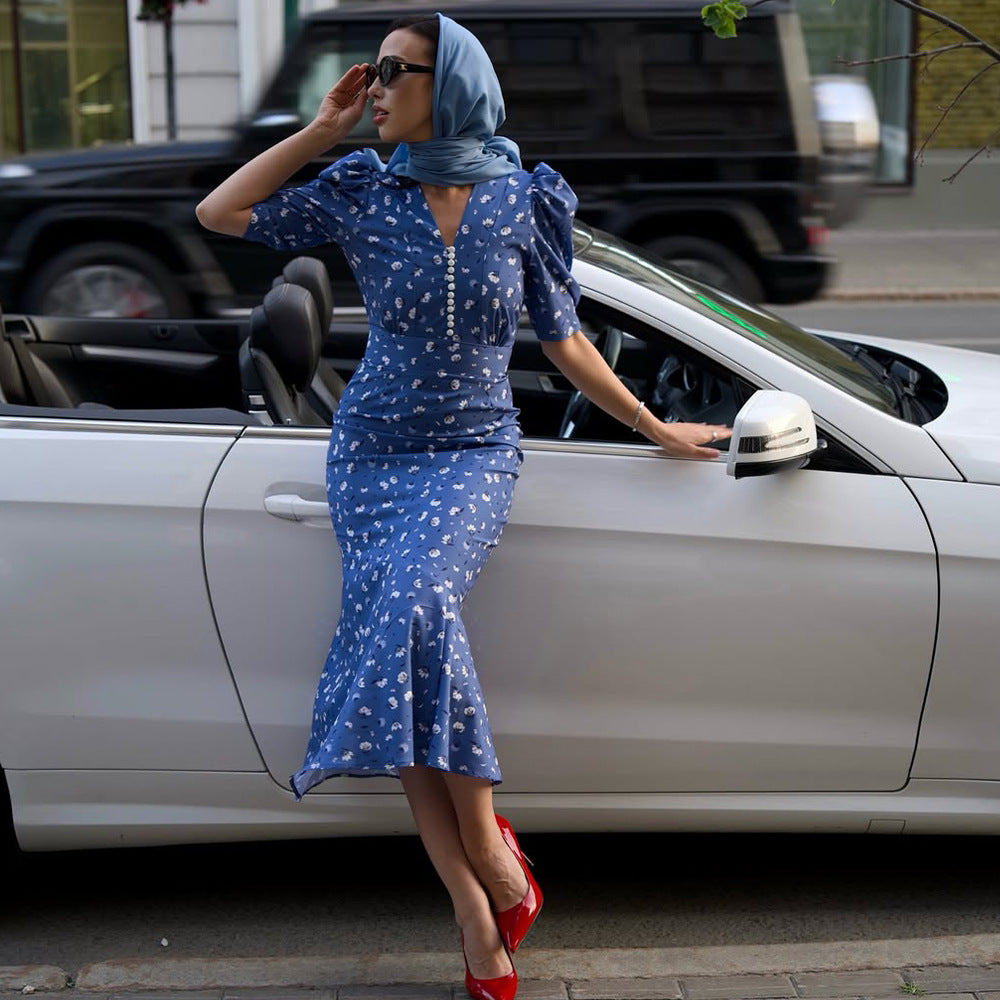 Retro Floral Elegant Figure-flattering Fashion Dress
