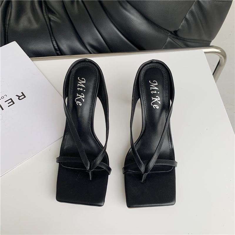 Flip-Flops Women's Outer Wear Square Toe Stiletto Sandals