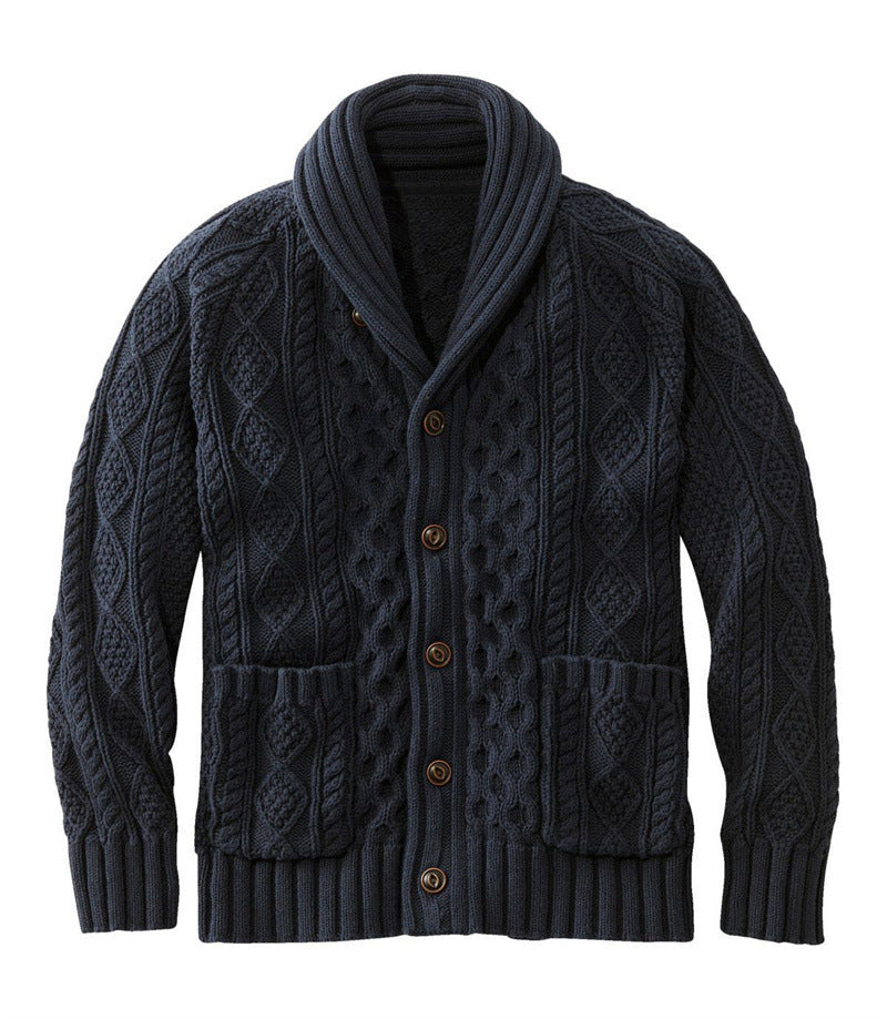 Autumn And Winter New Knitted Cardigan Men's Lapel Long Sleeve Twisted Sweater Coat