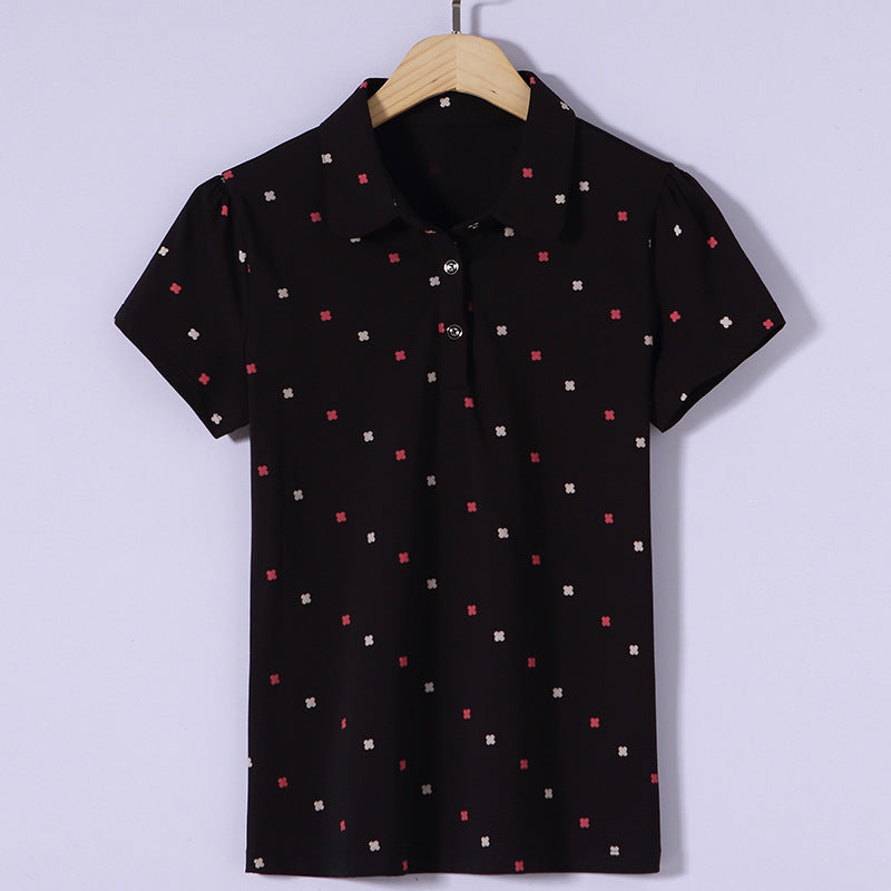 Dame Forår/Sommer Revers Print All-match Polo Shirt
