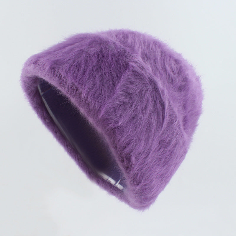 Plush and gentle rabbit hair knitted pile hat