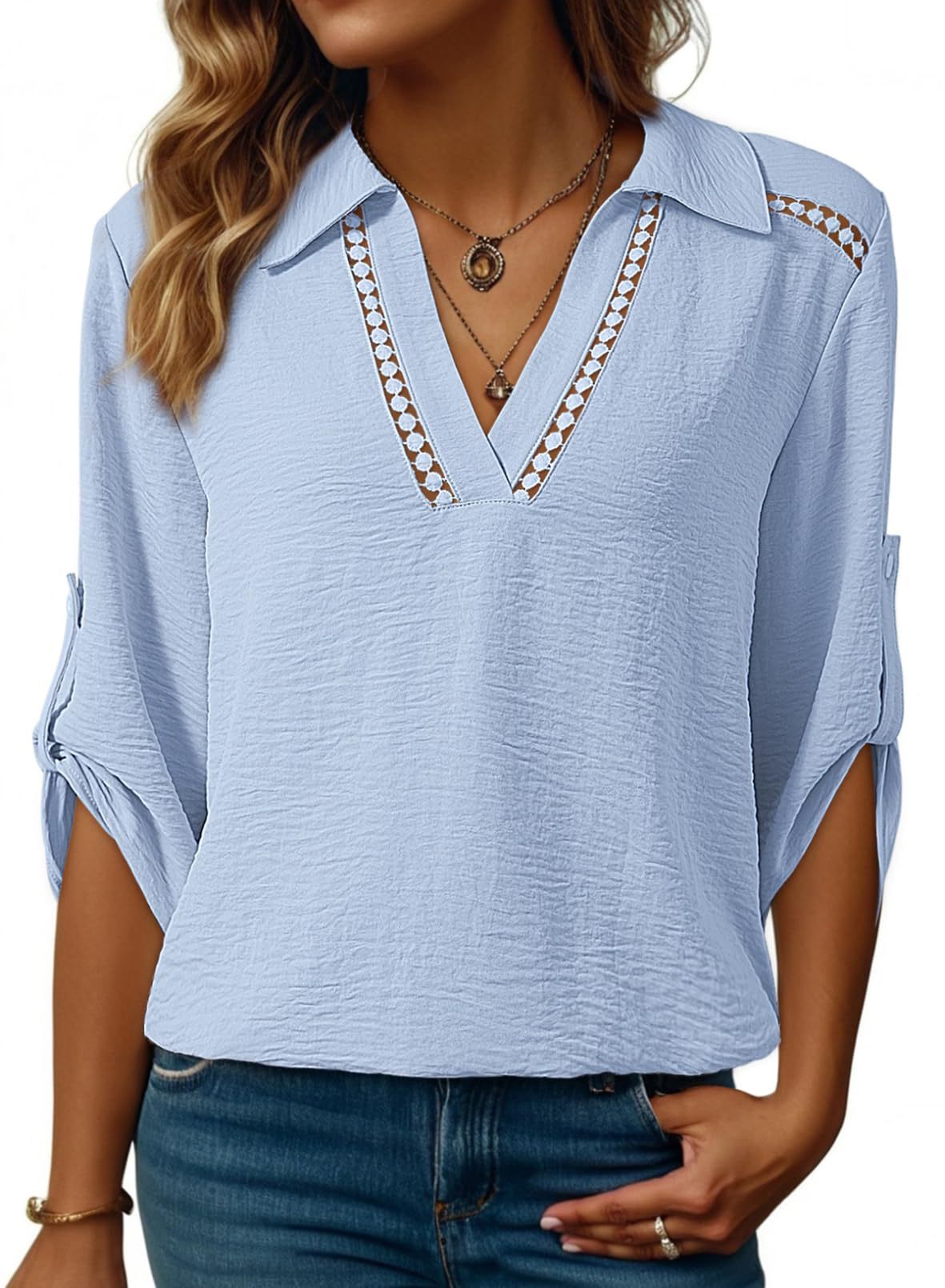 Stylish Casual Solid-color Hollow-out V-neck Versatile Top For Women