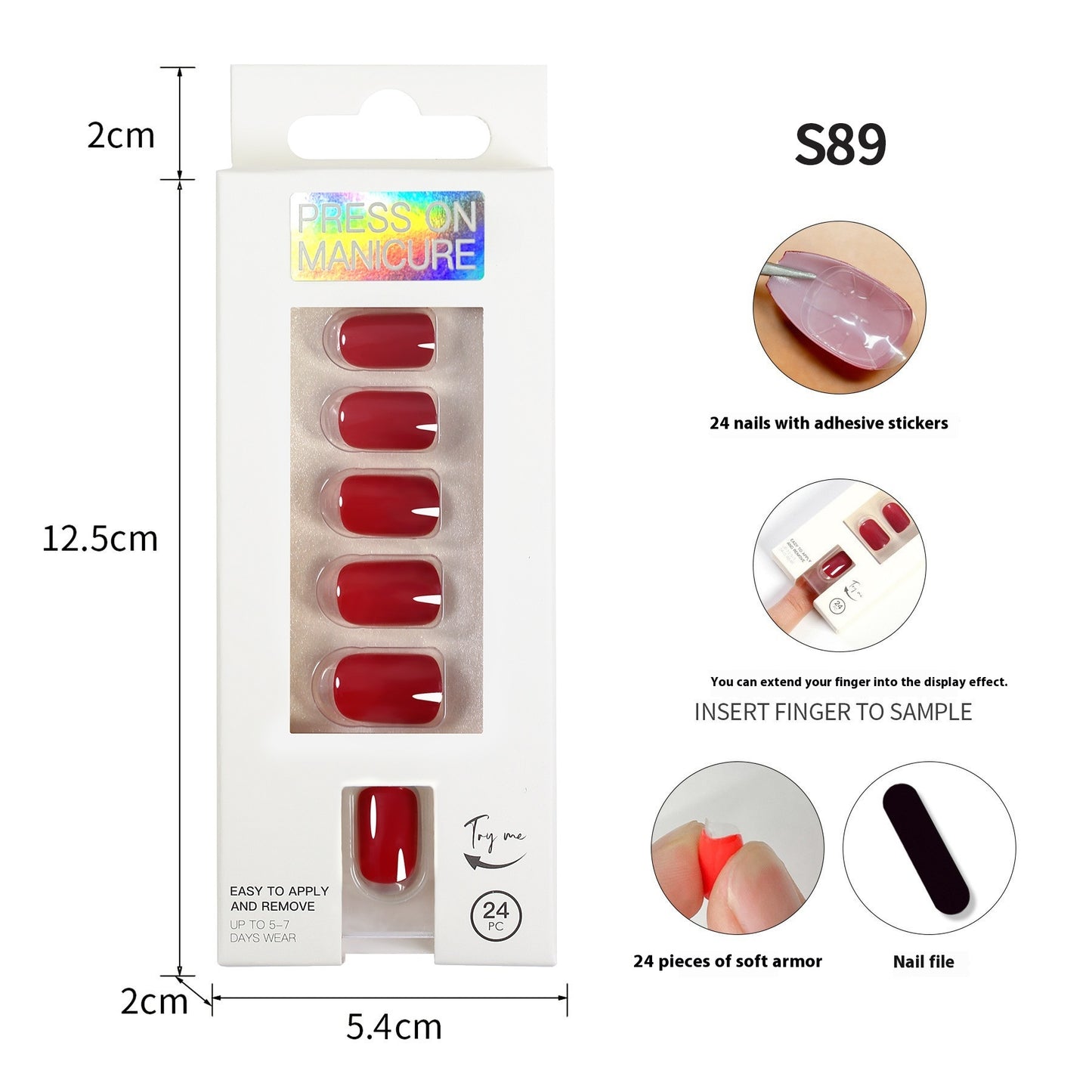 Short Square Head Solid Color Nail Stickers Finished Product 24 Pieces