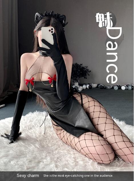 Bell Bowknot Decoration Chest Jumpsuit Leather Skirt Underwear Sexy Suit