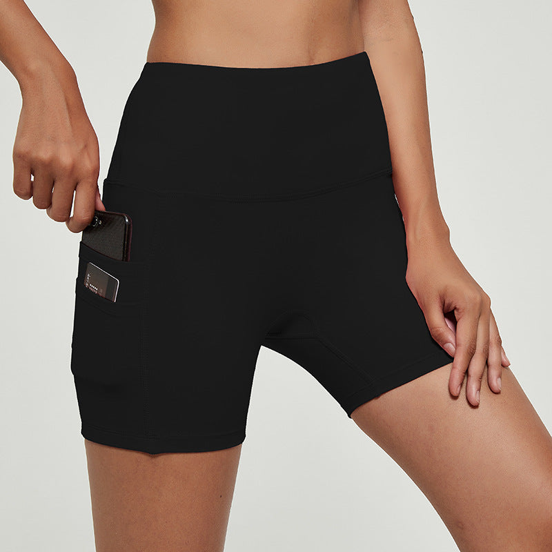 Pocket European And American Yoga Pants Summer Breathable Peach Butt Shorts Sports Tight Three-point Pants