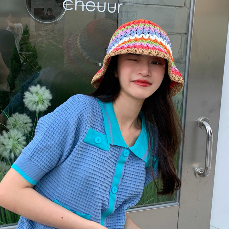 Colorful Striped Shade Fisherman's Handwoven Straw Hat
