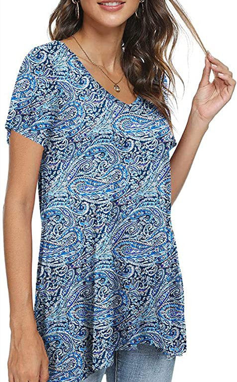 Women's Summer Casual V-Neck Loose Short Sleeve Top T-Shirt