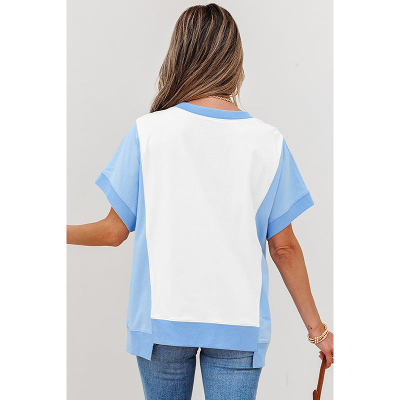 European And American Fashion  Trend Multicolor Printed Short-sleeved Top