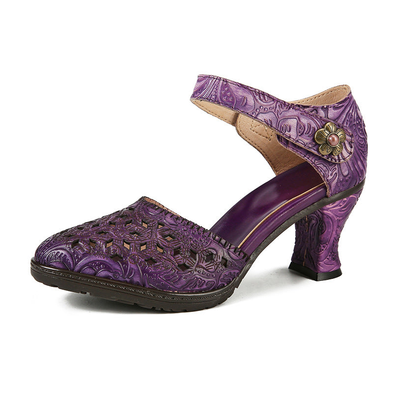 Womens Fashion Hollowed-Out Vintage High-Heel Sandals