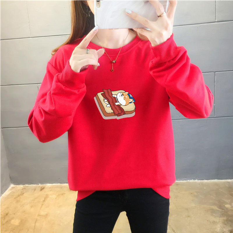 Student Casual Cartoon Top Trendy Round Neck