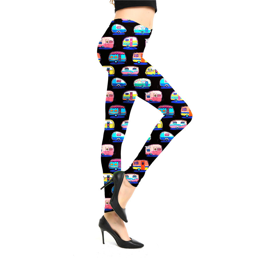 European And American Cartoon Abstract Graffiti Print Leggings Women