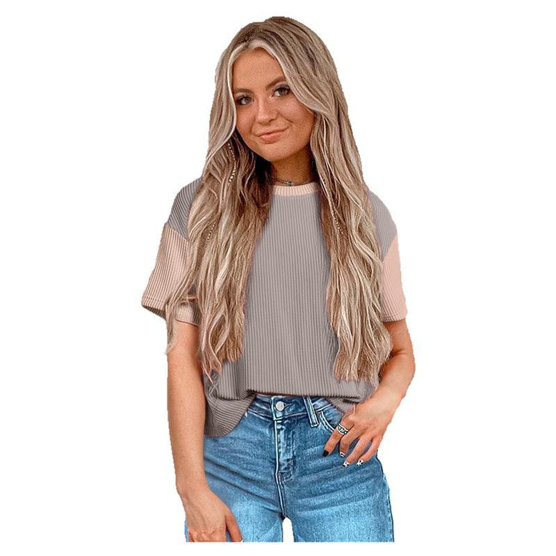 Womens Loose Casual Pullover With A Crew Neck And Short Sleeves