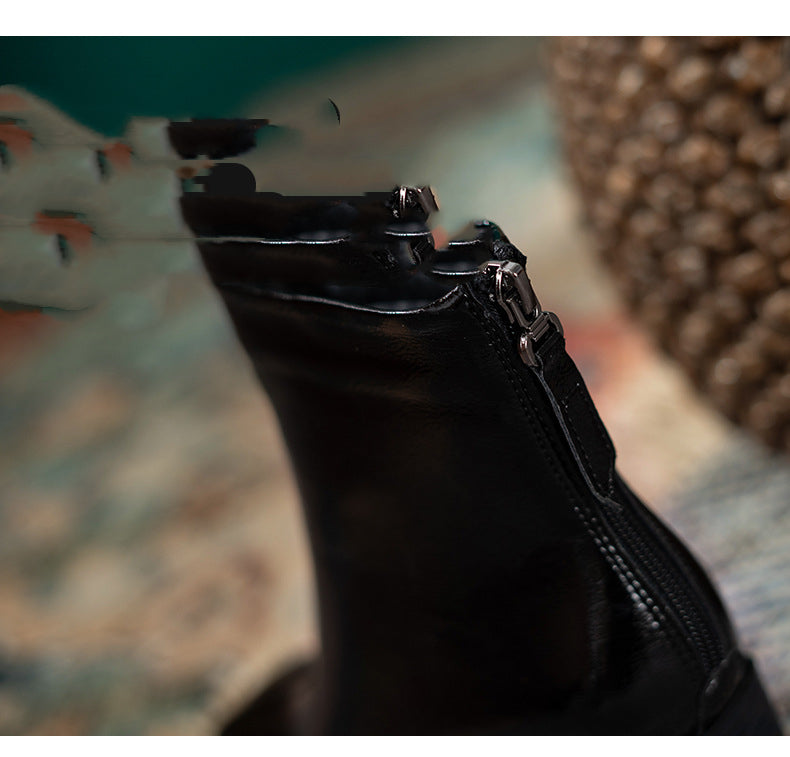 Simple Thick-heeled Boots With Velvet In The Tube