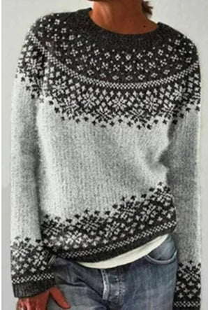 Women's Fashion Round Neck Multicolor Loose Leisure Pullover Knitwear Sweater