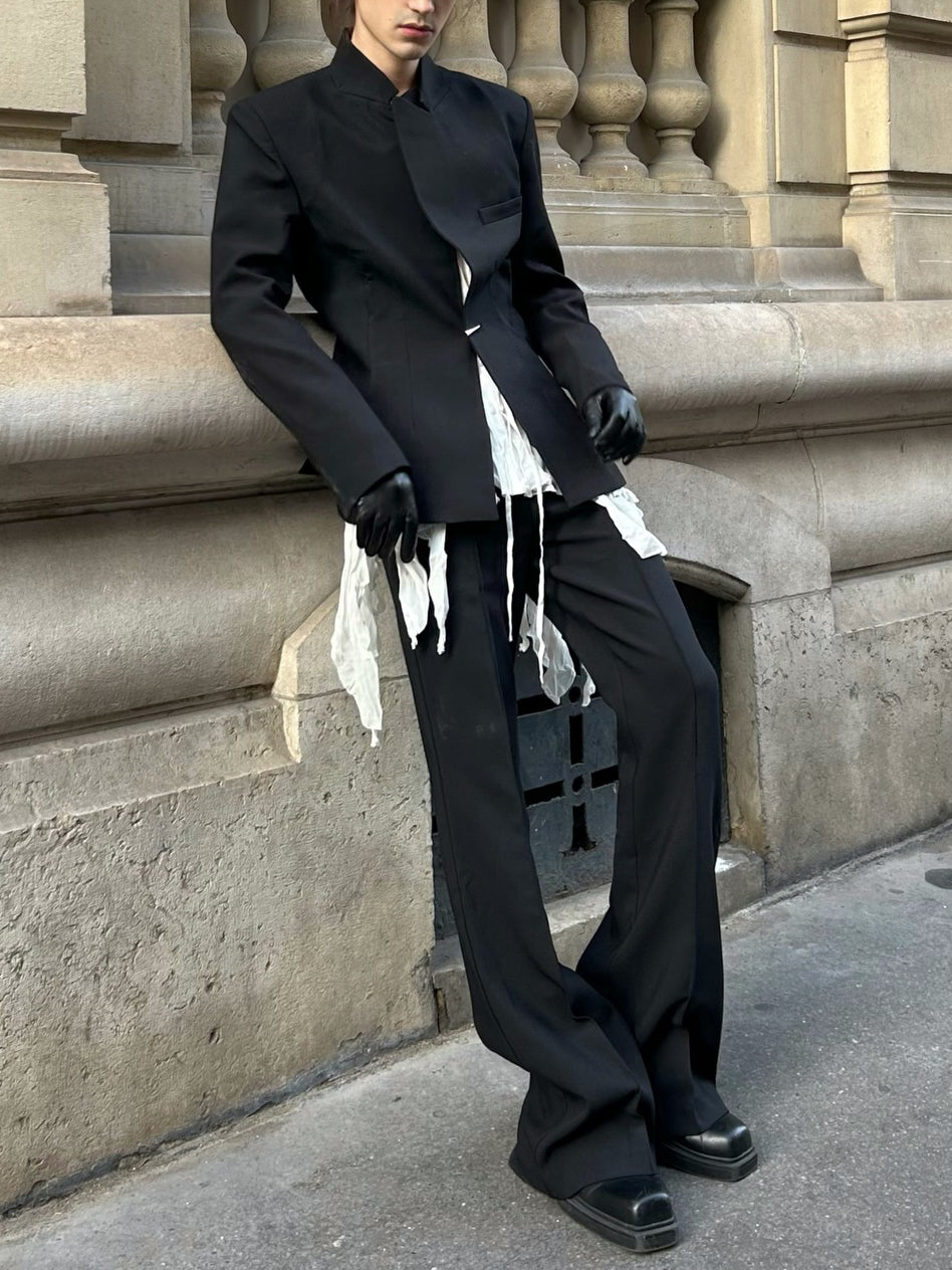 Black Deconstructed Waist-Tie Blazer