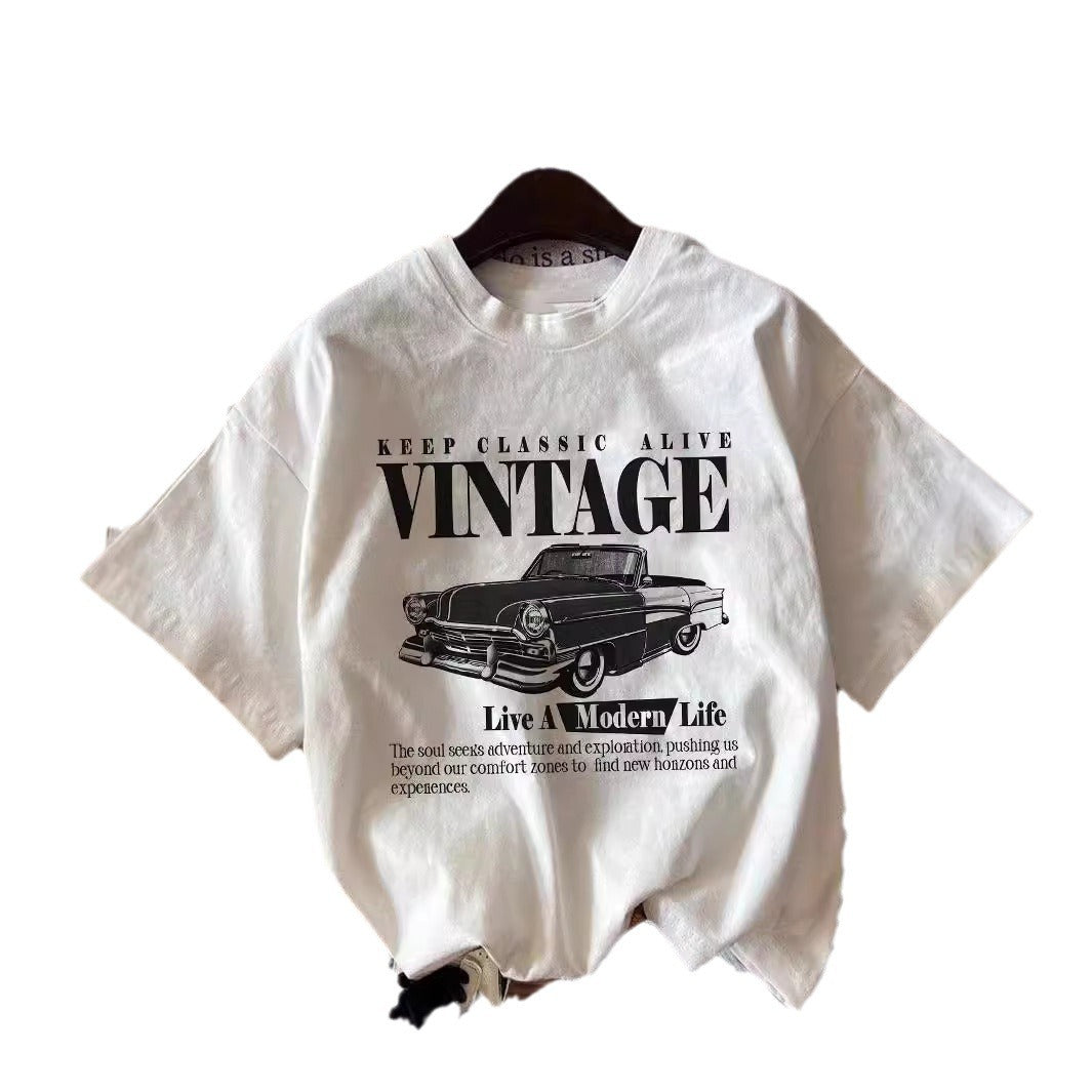 Womens Casual Retro Printed Pullover Short-sleeve Top