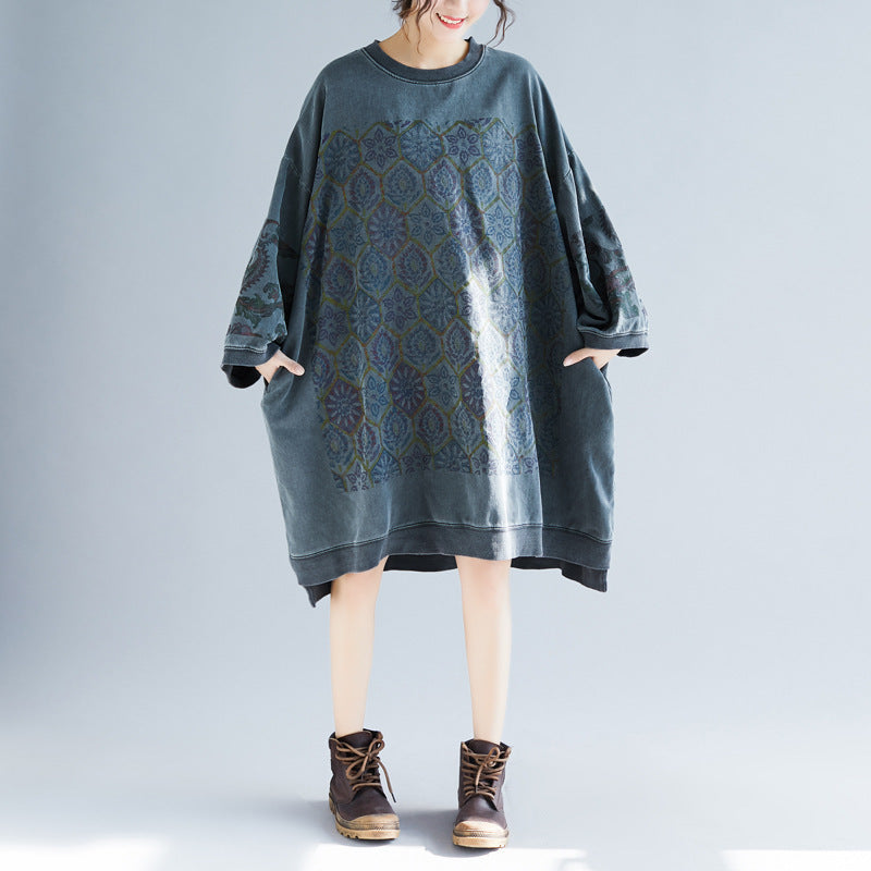 Printed Personality Plus Size Bat Sleeve Dress