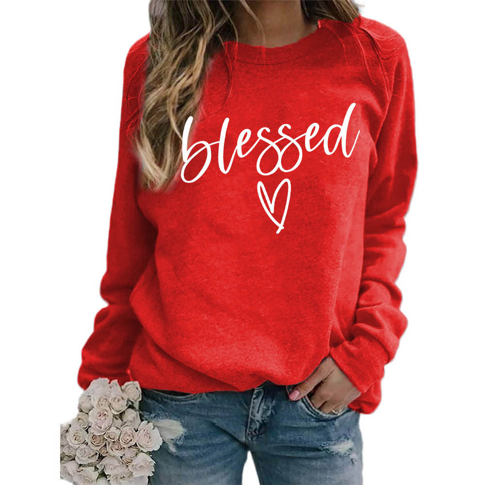 Love Print Round Neck Women's Top