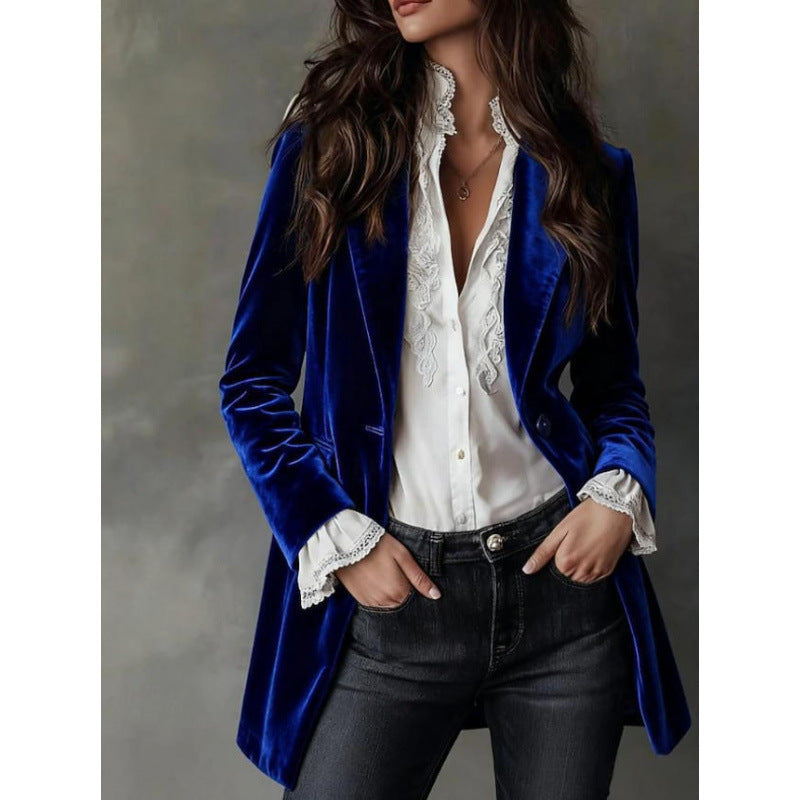 Womens Velvet Blazer With Long Sleeves For A Refined Look