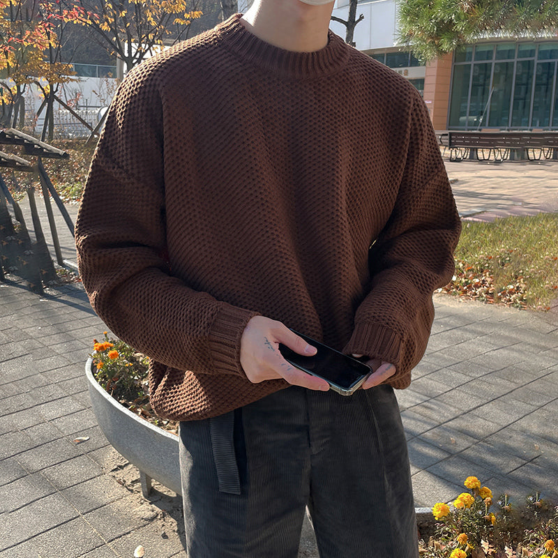 Men's Fashion Long Sleeve Solid Color Round Neck Sweater