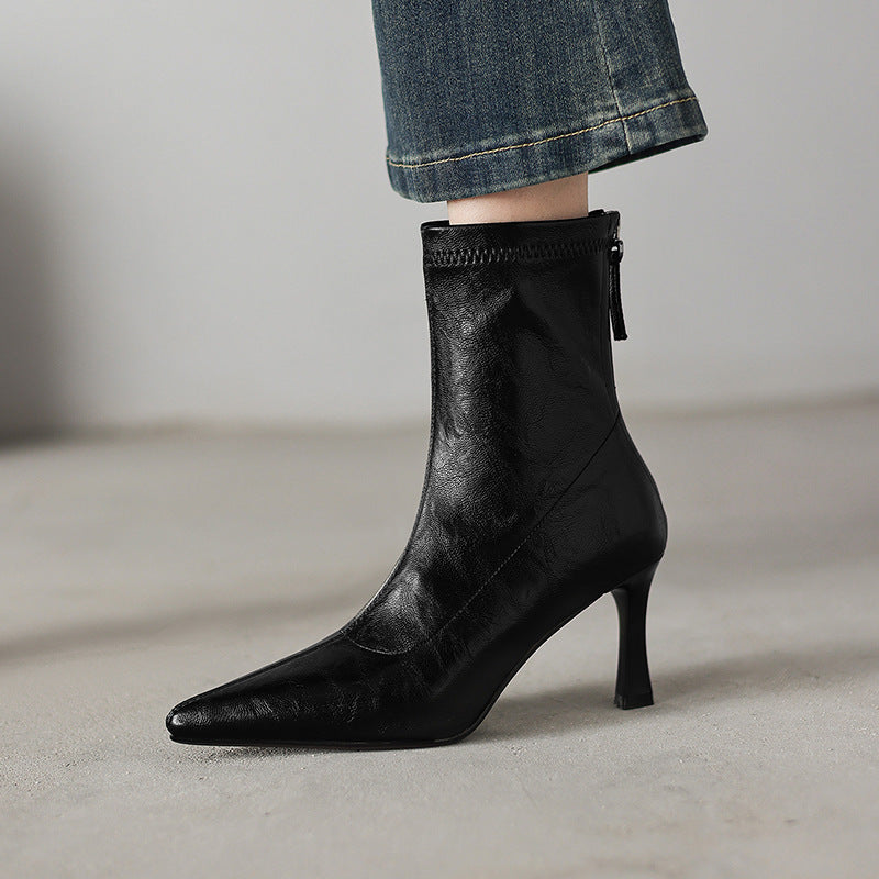 Womens Stylish Chic Ankle Boots With Zippers