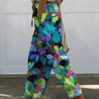 Digital Flower Printing Rag-eared Casual Pants