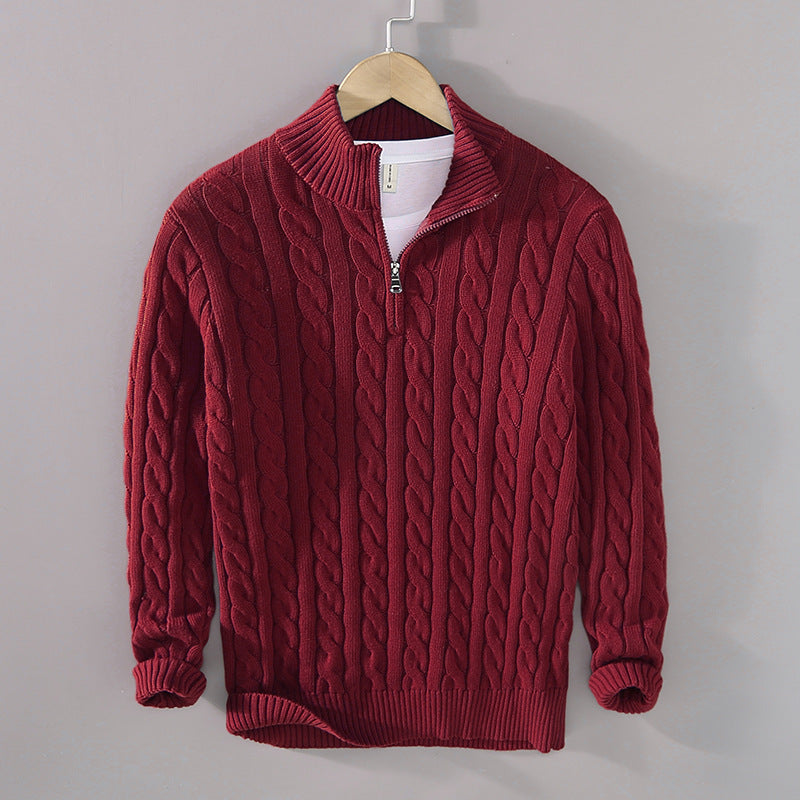 Half-high Neck Thickened Thick Needle Men's Sweater Zip Loose Pullover Knitwear