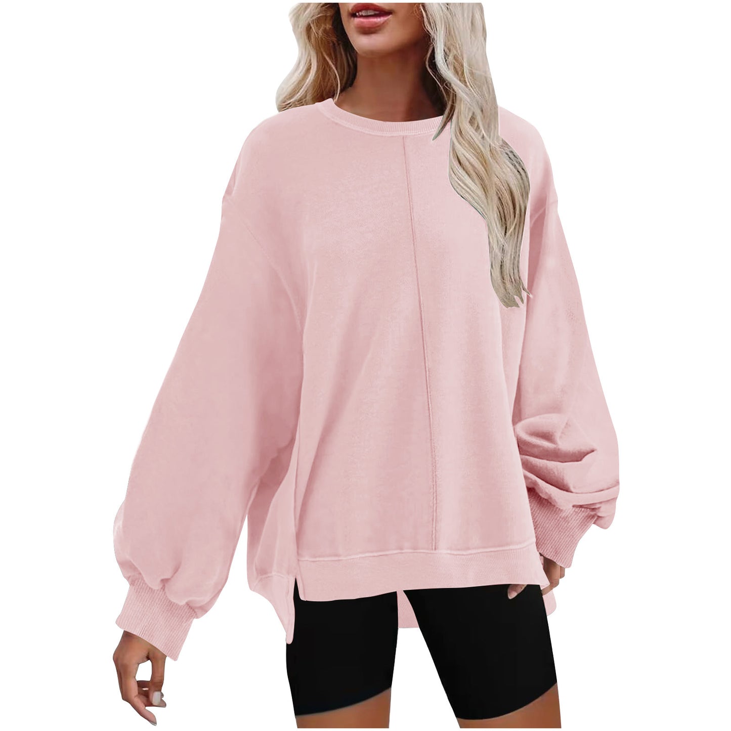 Solid Color Pullover Round Neck Long Sleeves Top For Women