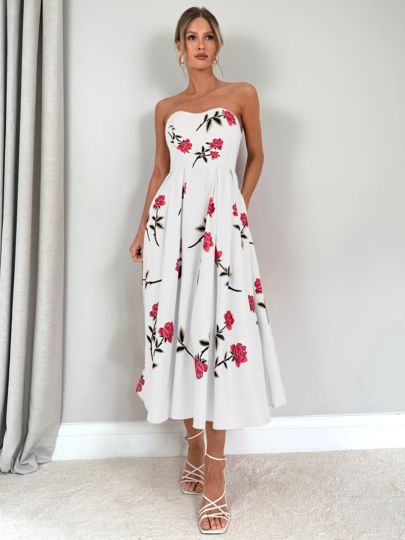 Elegant Line A-formet blomsterprint til kvinder