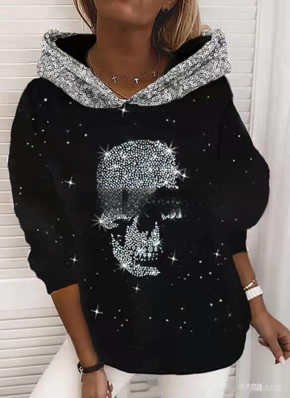 Halloween Slimming Round Neck Printed Pullover Hooded