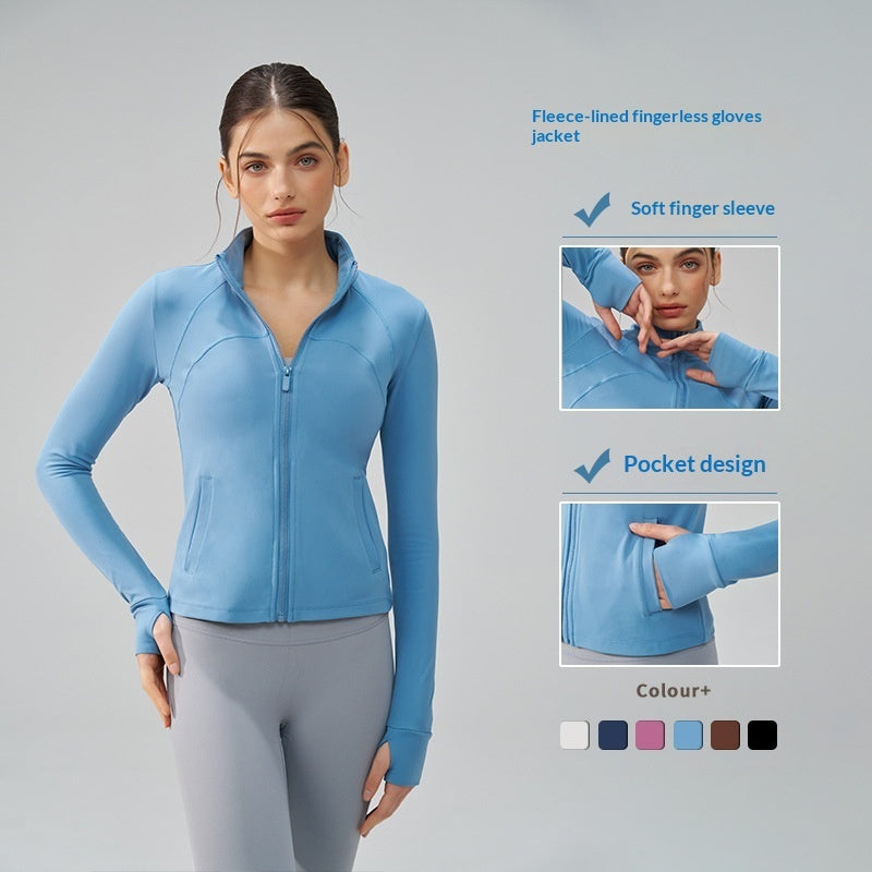 Thickened Thin Fleece Autumn And Winter Fingerless Yoga Top