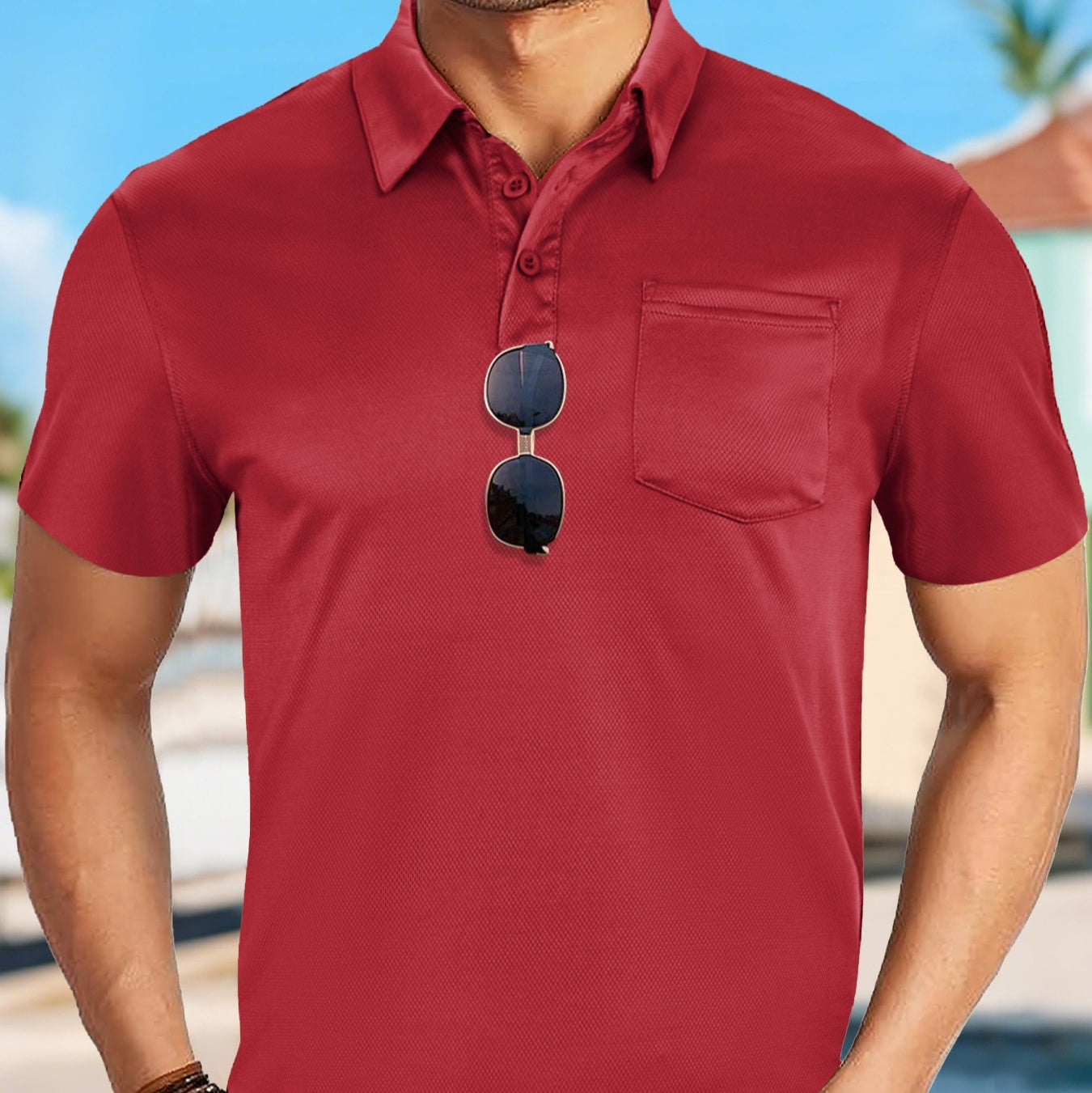 Men's Sporty Casual Breathable Mesh Button-down Collar Solid Color Shirt