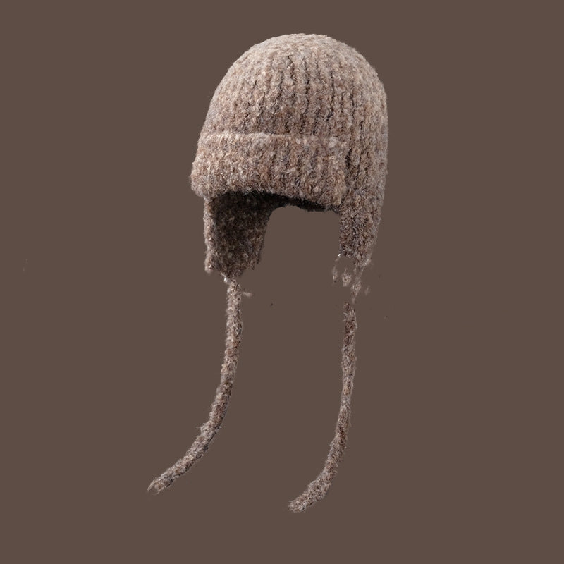 Knitted Lace-up Earmuffs Hat Women's Autumn And Winter Warm Face Small