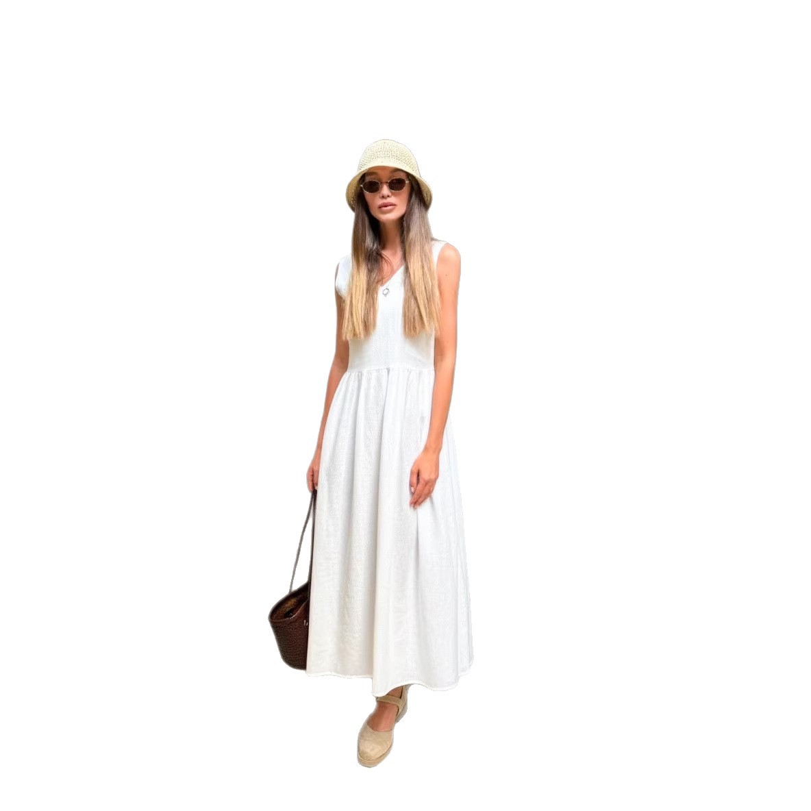 V-neck Waist-cinching Figure-flattering Dress