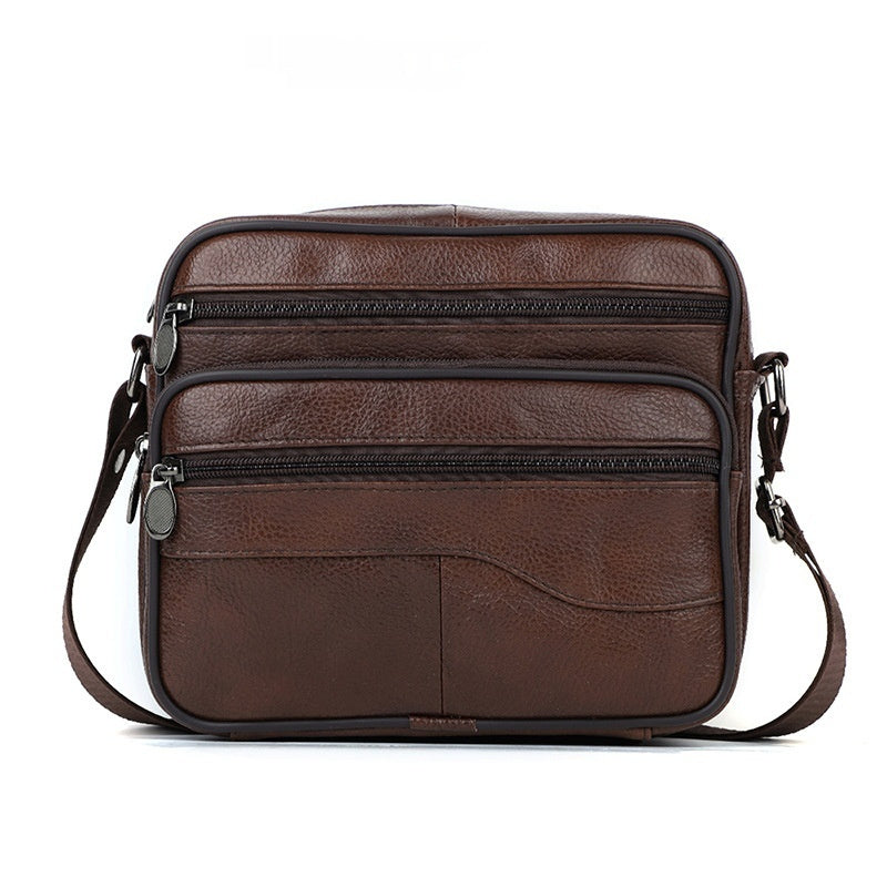 Men's Black Leather Bag Horizontal Style Casual