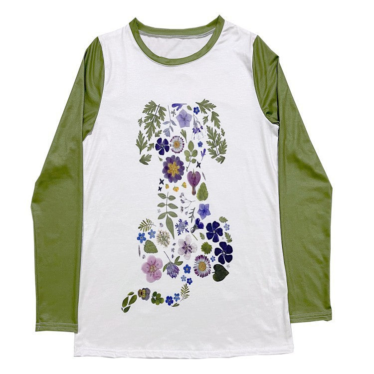 Women's Pullover Floral Printed Round Neck Long Sleeve T-shirt