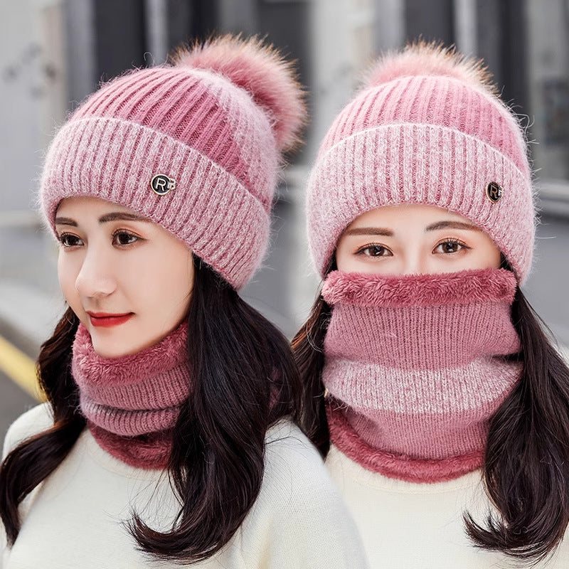 Cycling Warm With Velvet Cold-proof Women's Winter Cotton-padded Cap Scarf Set
