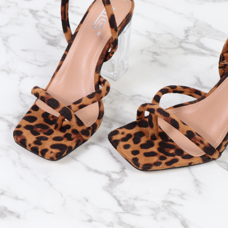 Spring And Summer All-match Thick-heeled Sandals With Transparent Heel