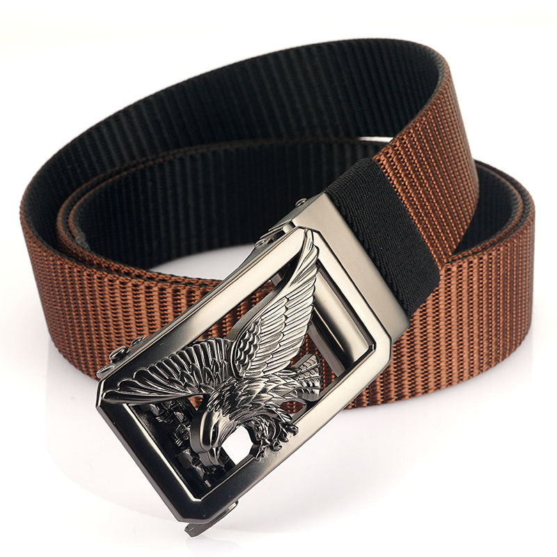 Two-tone Nylon Mens Trendy Belt With A Toothless Rotating Automatic Buckle
