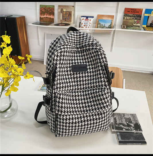 Original Knitted Houndstooth Simple Versatile Large Capacity Backpack