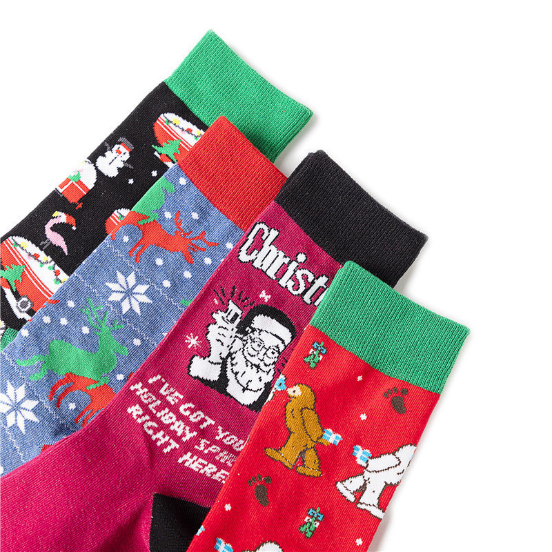 Cotton Cartoon Men's Personalized Christmas Mid-calf Socks