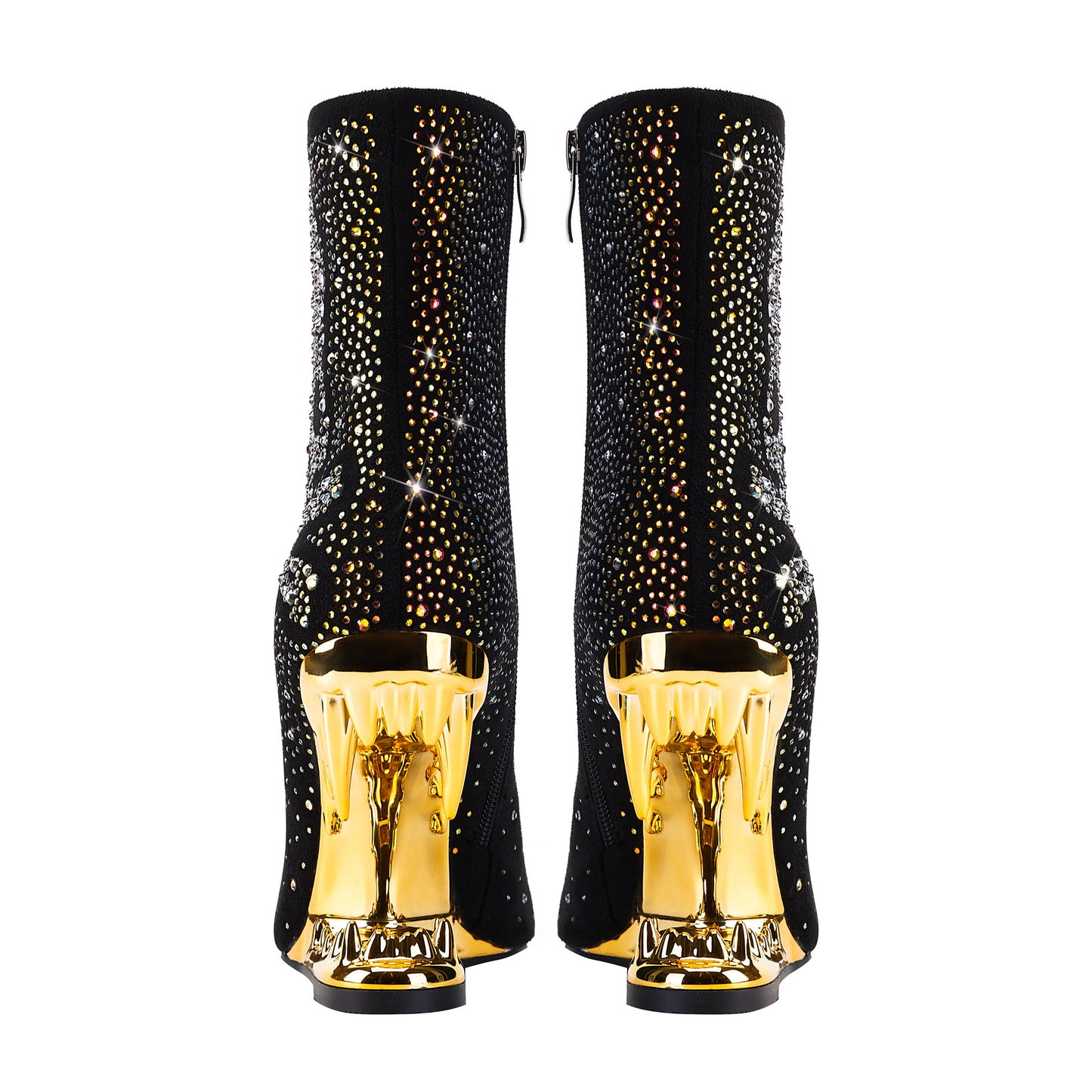 Pointed Toe Rhinestone Tiger Tooth Profiled Heel Skull Booties