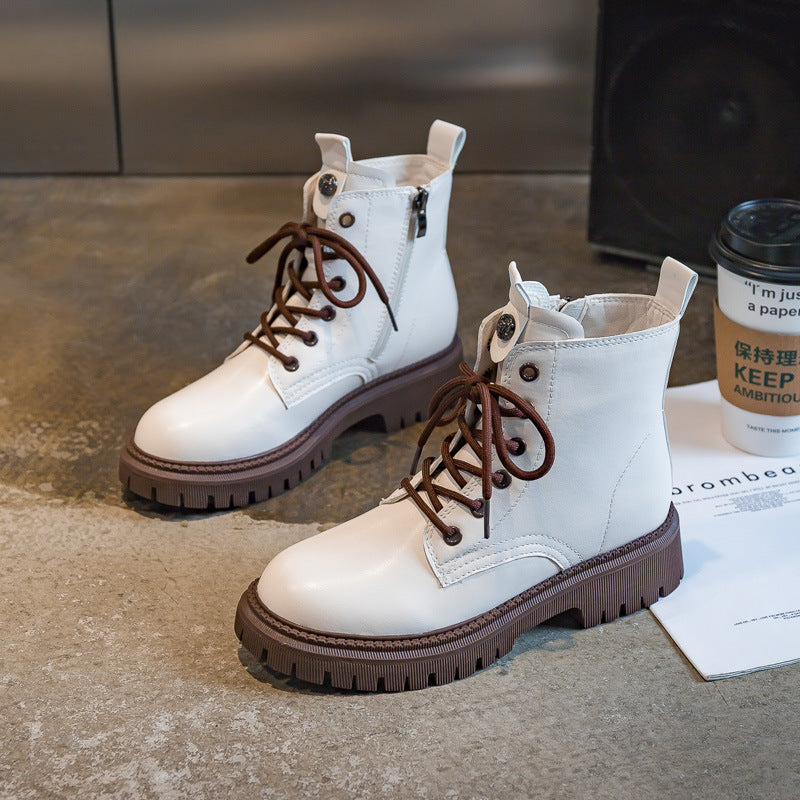 Simple Women's Thick-soled Mid-tube White Martin Boots
