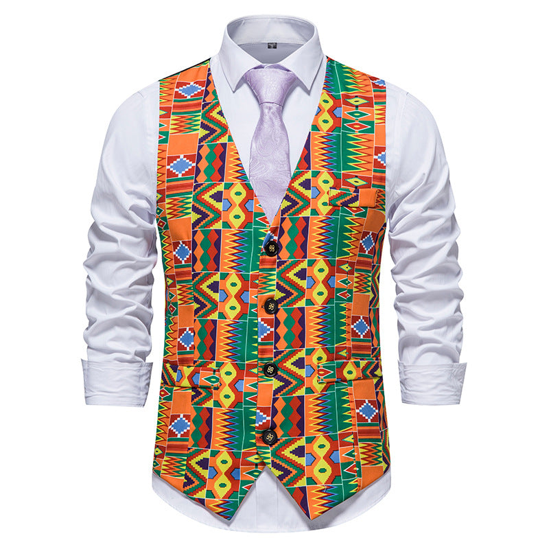 Men's Fashion Casual Patchwork Slim Fit Flower Vest