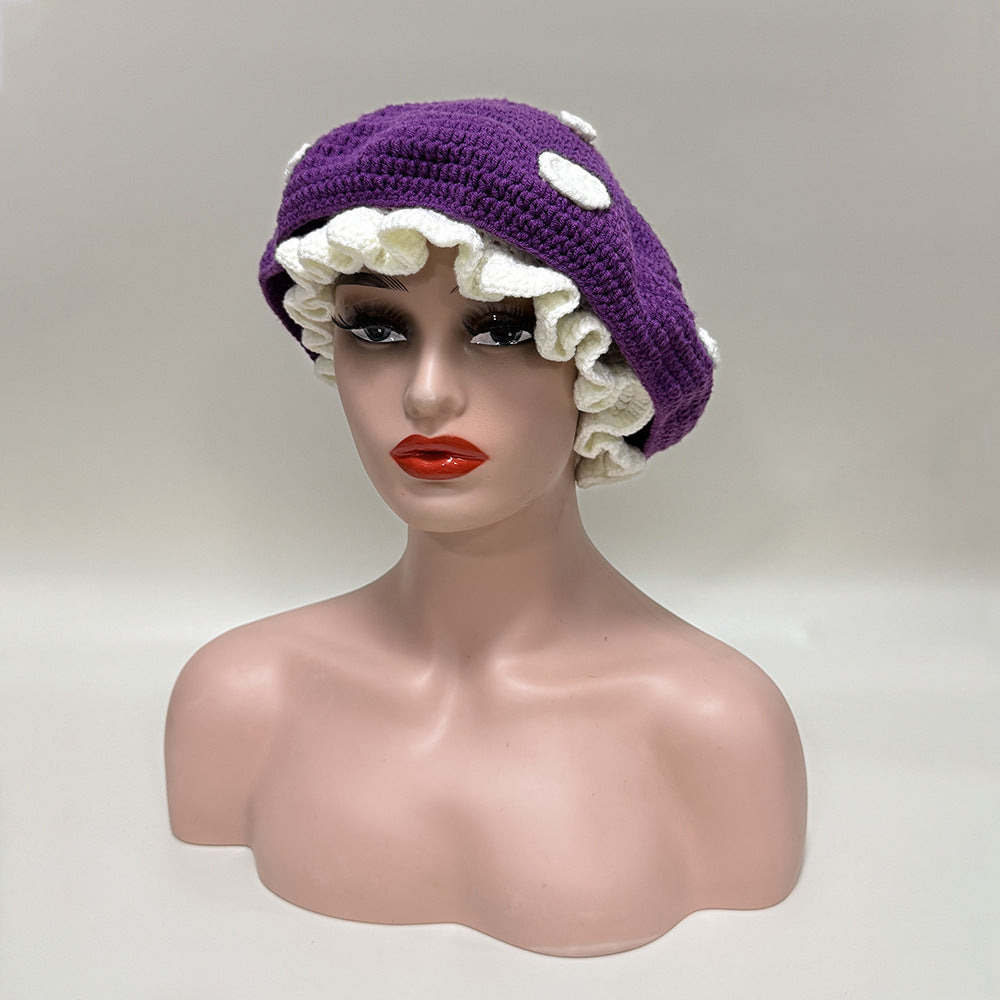 Sweet Cute Mushroom Beret Children Hand Crocheted Polka Dot