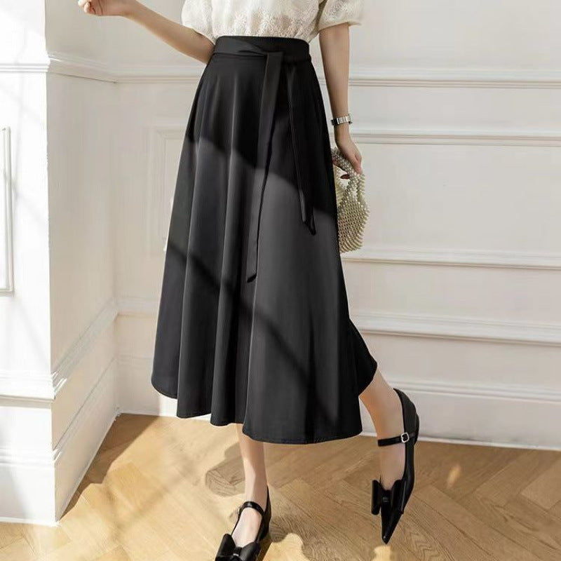 Line Skirt Draping Large Hem Mid-length Skirt