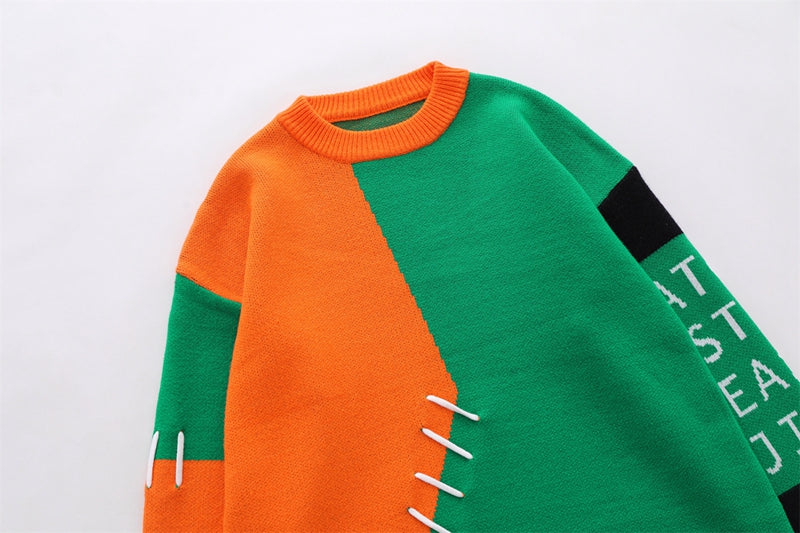 Men's And Women's Retro Colorblock Crew Neck Sweater