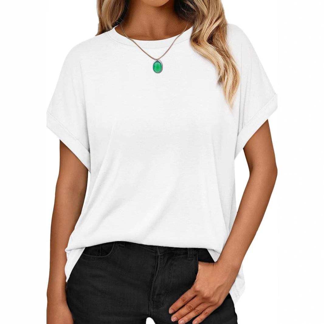 Women's T-shirt Round Neck Simple Solid Color Top