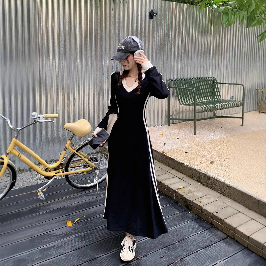 V Neck Long Sleeve A Line Dress For Women