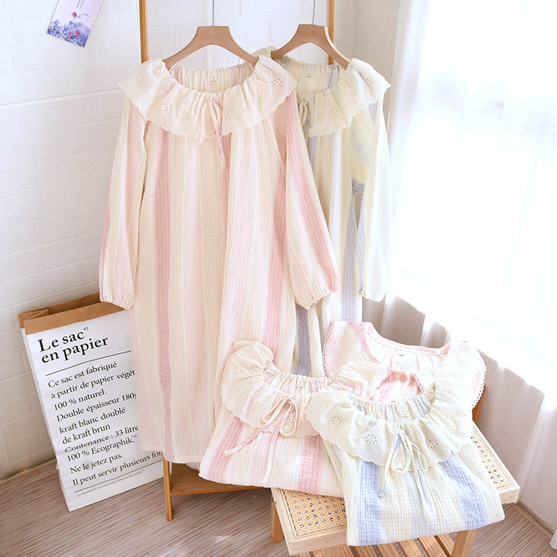 Contrast-color Doll Collar Long-sleeved Trousers Homewear Suit